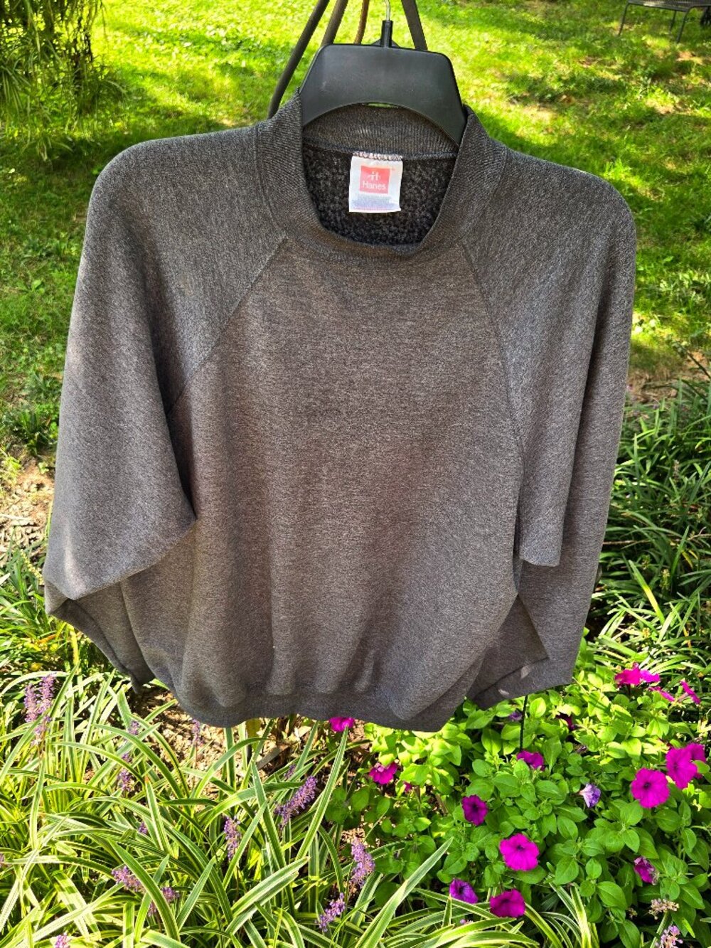 Vintage Hanes Charcoal Grey Crewneck Sweatshirt | Blank Raglan Pullover Fleece